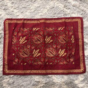 Organic Cotton Placemats – Deep Red with Gold Chevron Border & Artisan Set of 6